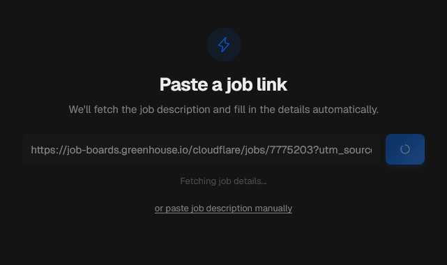 Job URL input screen
